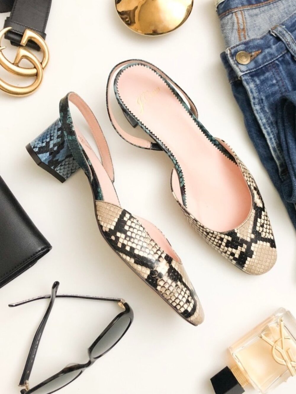 J. CREW‎ Kate Slingback Pumps Snake Embossed Leather Shoes Snakeskin Block 10